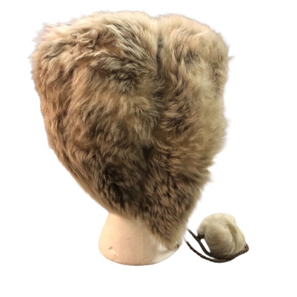 Vintage ADOLFO Real Fur Trapper\'s Hat with Tie & Fur Pom-Pom